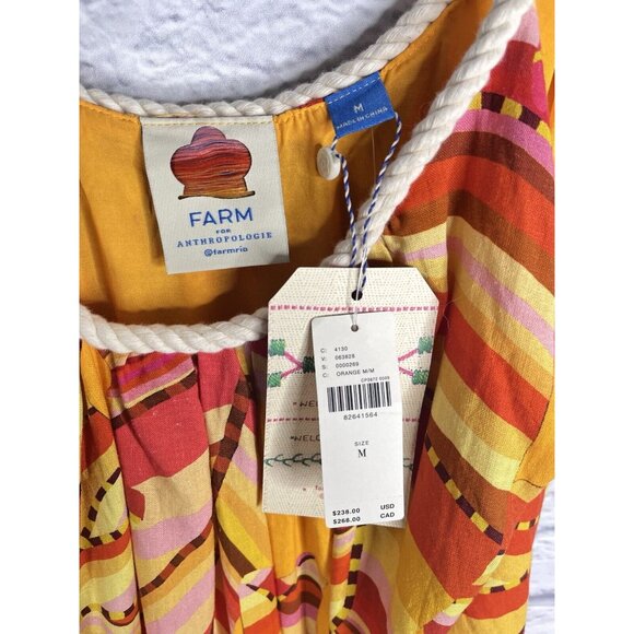 FARM RIO ANTHROPOLOGIE Women's Orange Printed Rope Scoop Neck Dress NWT Medium - Picture 4 of 8